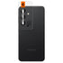 AGL07425 - Galaxy S24 Ultra Optik Pro EZ Fit Lens Protector in Black showing the camera lens protector hovering above another lens protector tray and device showing back
